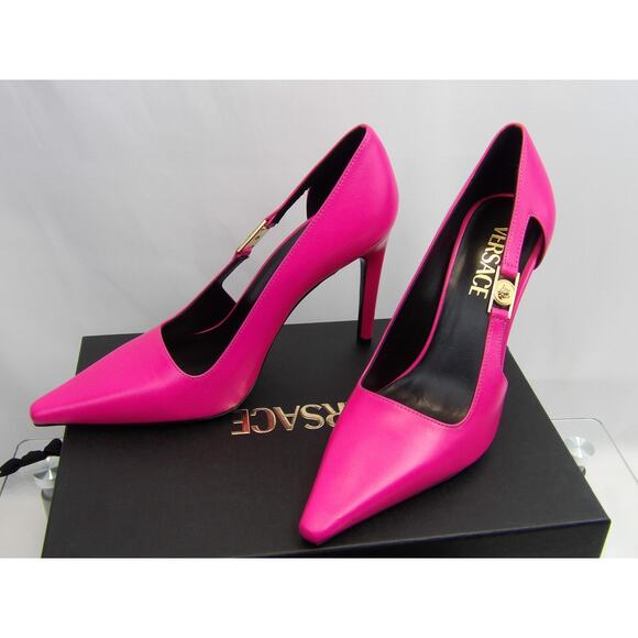 Versace Shoes - NIB VERSACE PINK LEATHER GOLD MEDUSA SANDALS 100 MM HEEL PUMPS 36.5 6.5 SPAIN